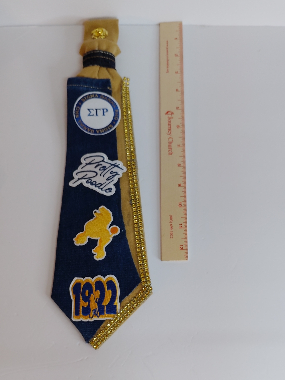 Sigma Gamma Rho Navy and Gold Sorority Decorative Tie — ΣΓΡ Crest - Picture 3 of 3